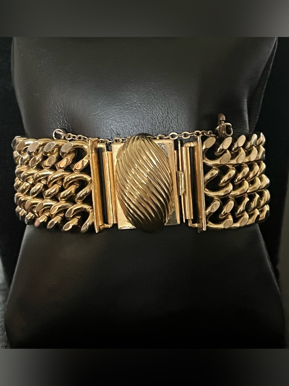 Vintage Marino gold toned wide woven curb link bracelet Statement Piece Bracelet